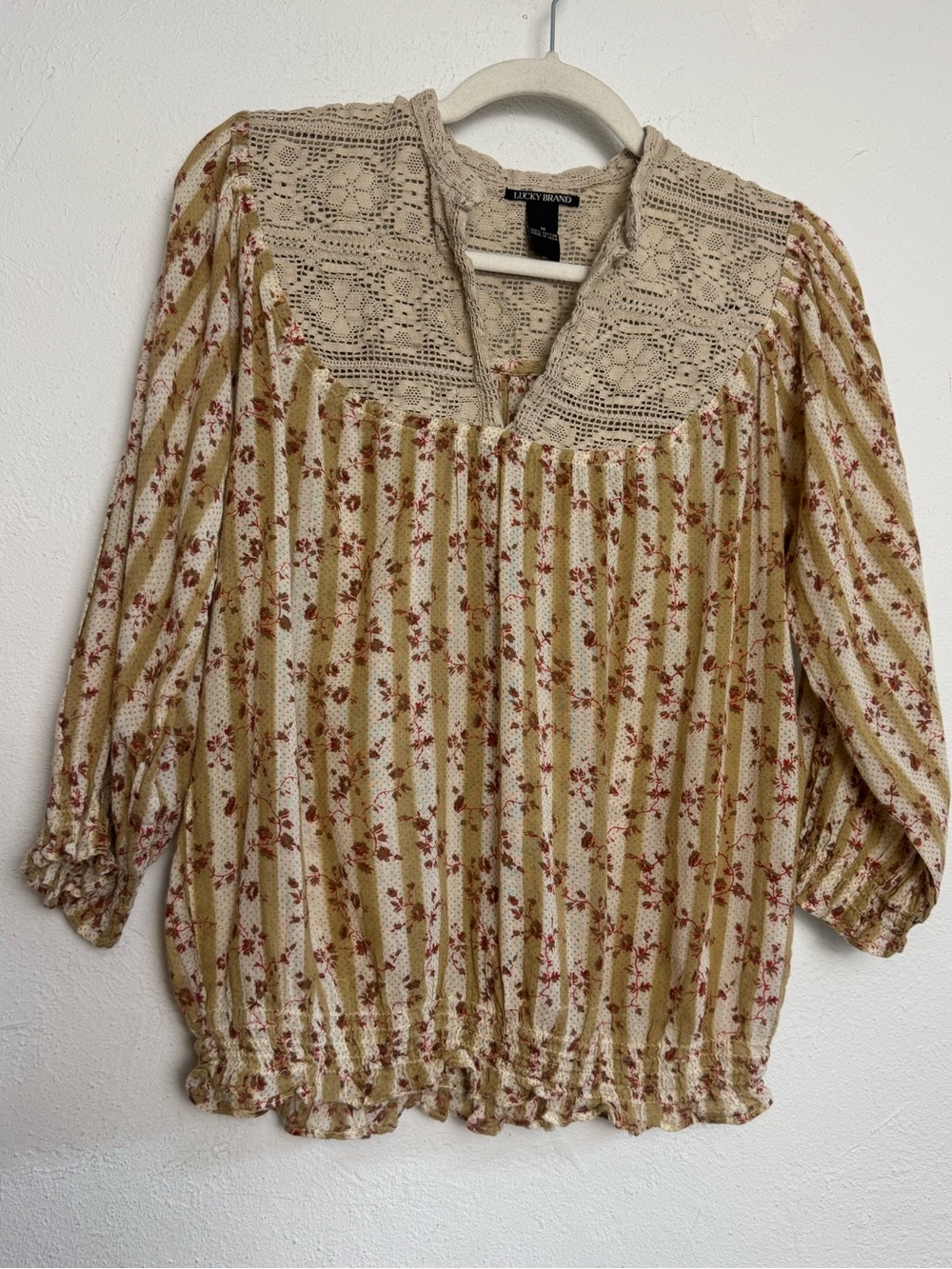 LUCKY BRAND Bohemian Floral Summer Blouse Top
